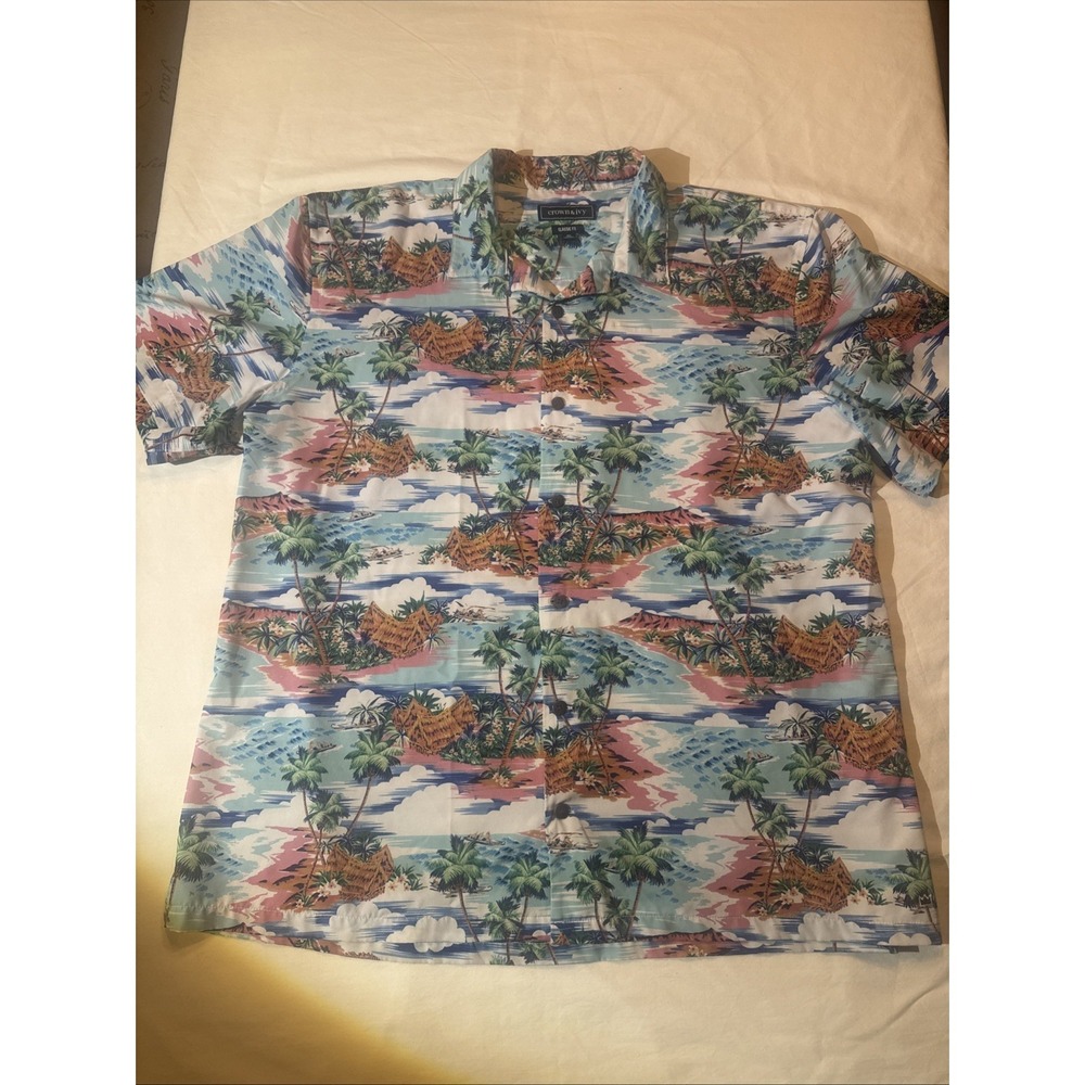 Crown & Ivy Men's Hawaiian Shirt Size XL Button Down Beach Scene Silk Feel - Picture 3 of 7